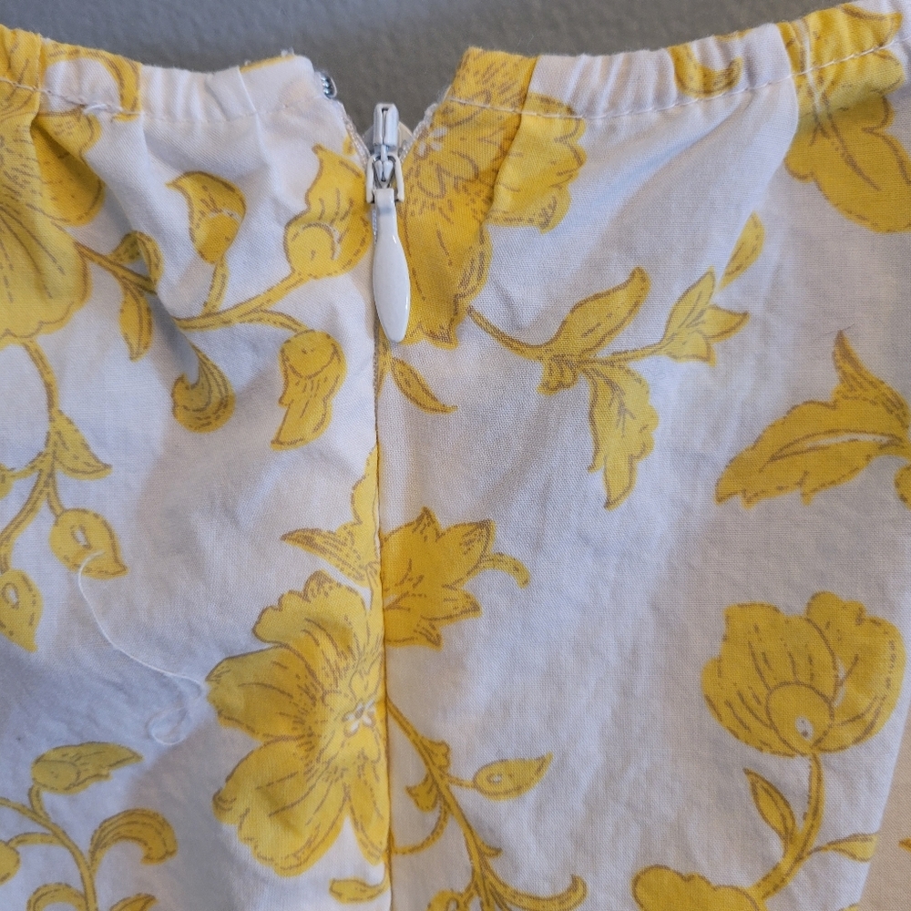 LOFT Yellow Floral Poplin Mini Dress Shirred Cotton Cottagecore Women’s 8 Summer - Picture 9 of 9